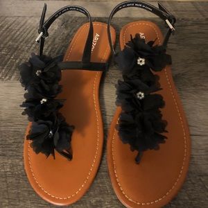 Black Flower Sandals
